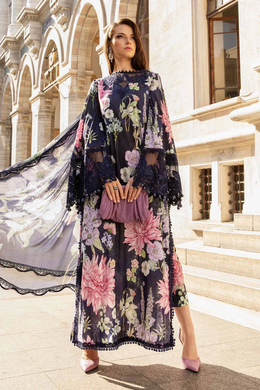 3PC-Printed Lawn Zarri Shirt With Voile Printed Dupatta-1524 -fashion