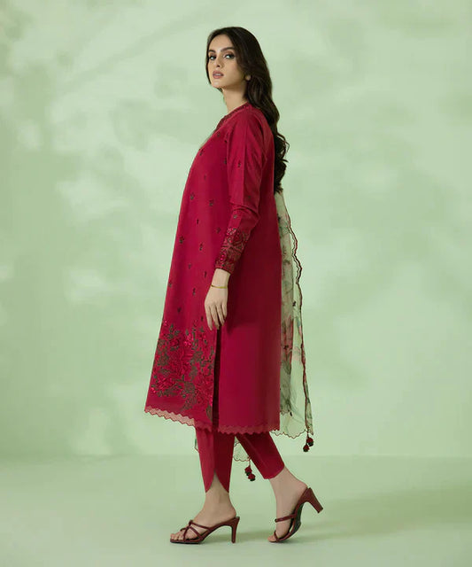 3PC Lawn Embroidered Shirt With Organza Printed Dupatta-1052 -fashion