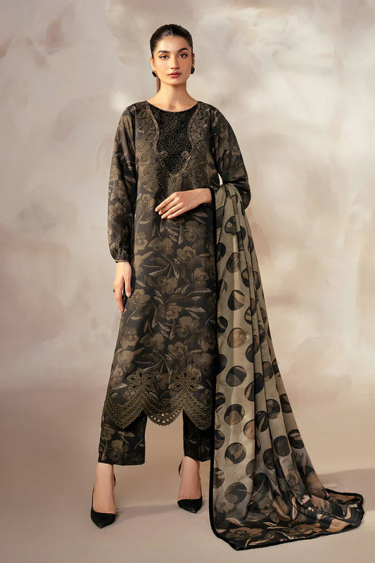 3PC-Printed Lawn Zarri Shirt With Voile Printed Dupatta-1519 -fashion