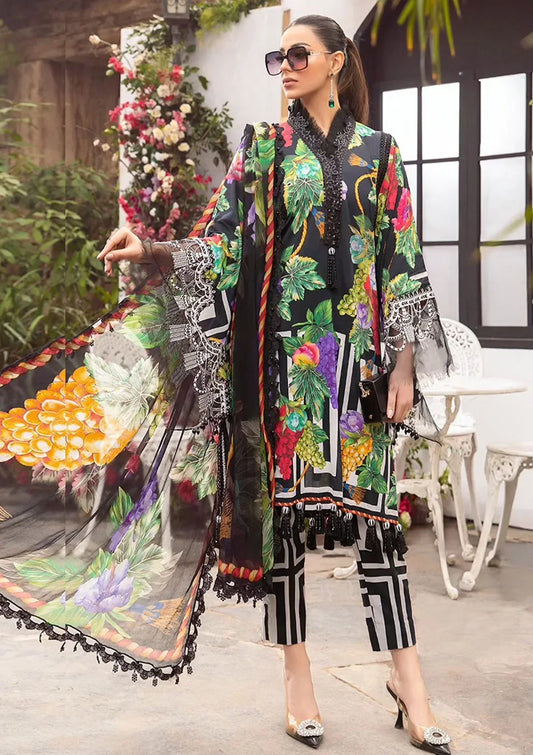 3PC-Printed Lawn Zarri Shirt With Voile Printed Dupatta-1523 -fashion