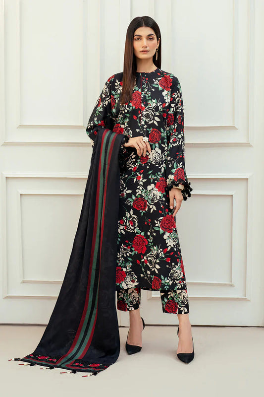 3PC-Printed Lawn Zarri Shirt With Voile Printed Dupatta-1526 -fashion