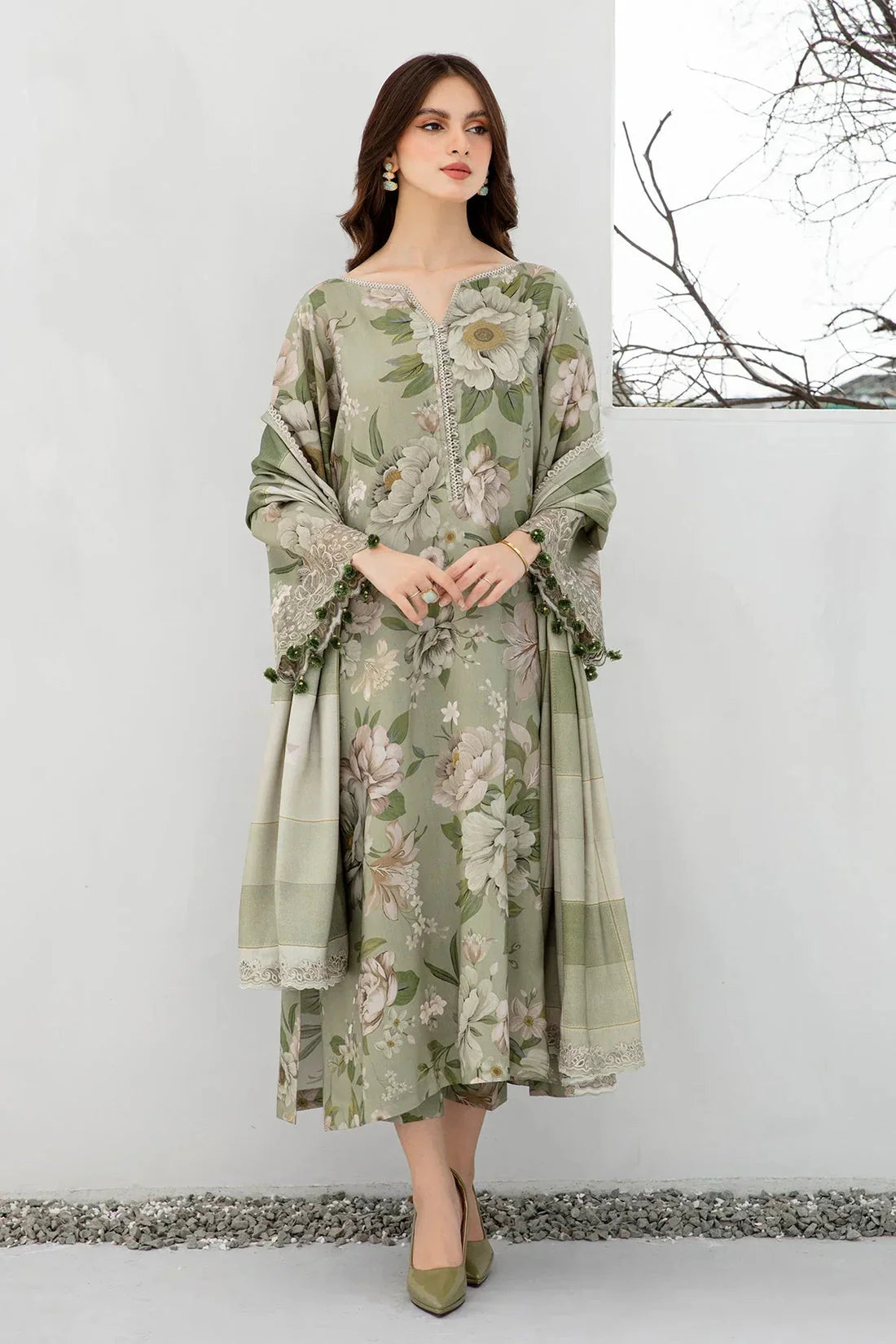 3PC Lawn Printed Shirt With Voile Printed Dupatta-1509 -fashion