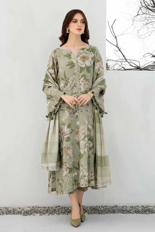 3PC Lawn Printed Shirt With Voile Printed Dupatta-1509 -fashion