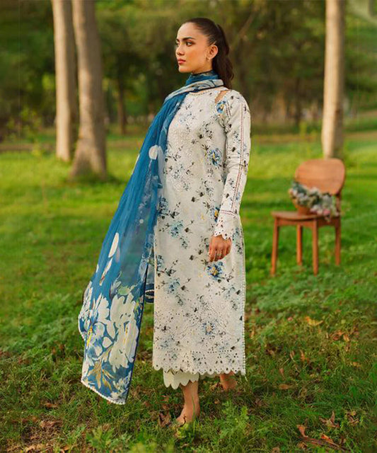 3PC-Printed Lawn Shirt With Voile Printed Dupatta-1546 -fashion