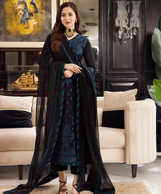 Lawn-3PC Embroidered Shirt with Organza Embroidered Dupatta-1064 -fashion