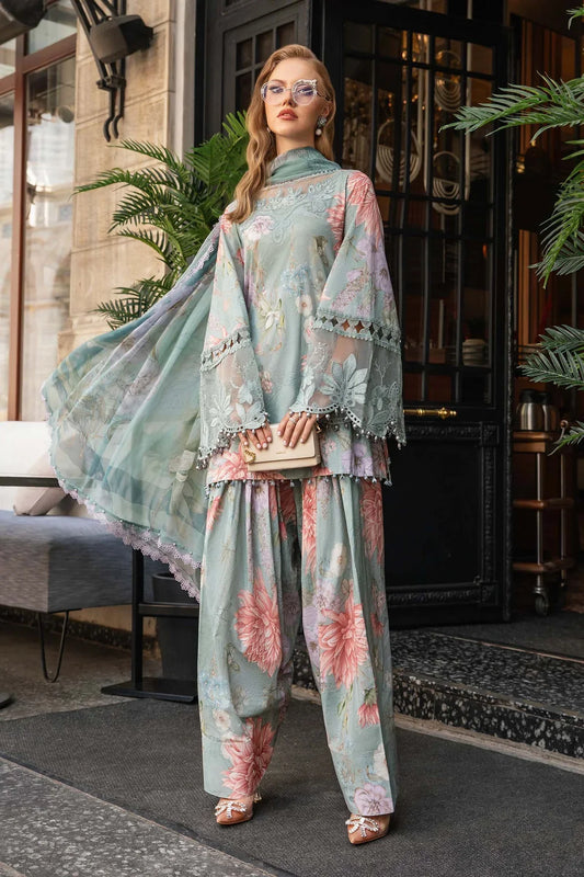 3PC-Printed Lawn Zarri Shirt With Voile Printed Dupatta-1520 -fashion