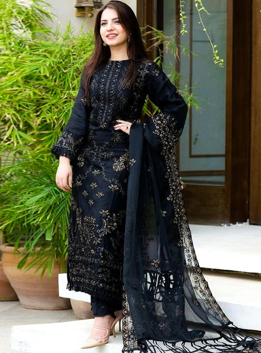 Lawn 3PC Embroidered Shirt with Organza Embroidered Dupatta- 1020 -fashion