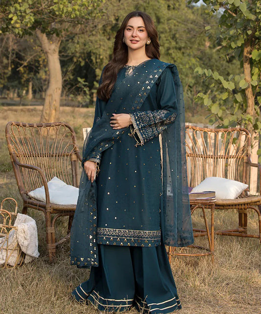 Lawn-3PC Embroidered Shirt with Organza Sequence Embroidered Dupatta- 1350 -fashion