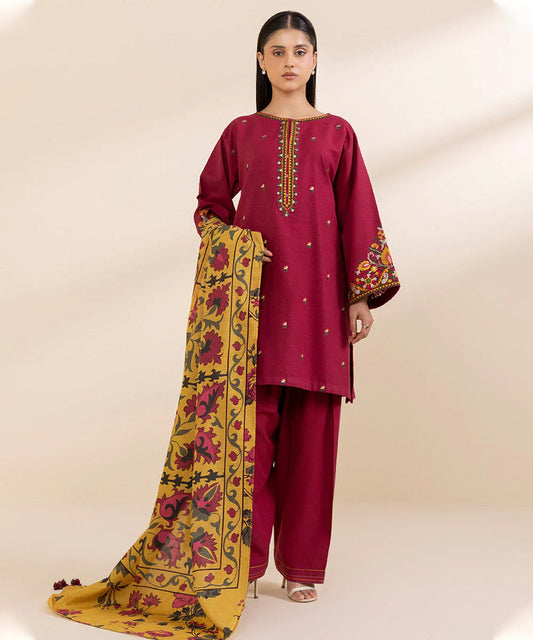 Lawn 3PC Embroidered Shirt with Digital Printed Dupatta-1237 -fashion