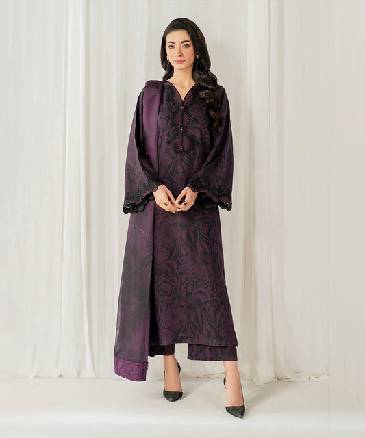 3PC-Printed Lawn Shirt With Voile Printed Dupatta-1550 -fashion