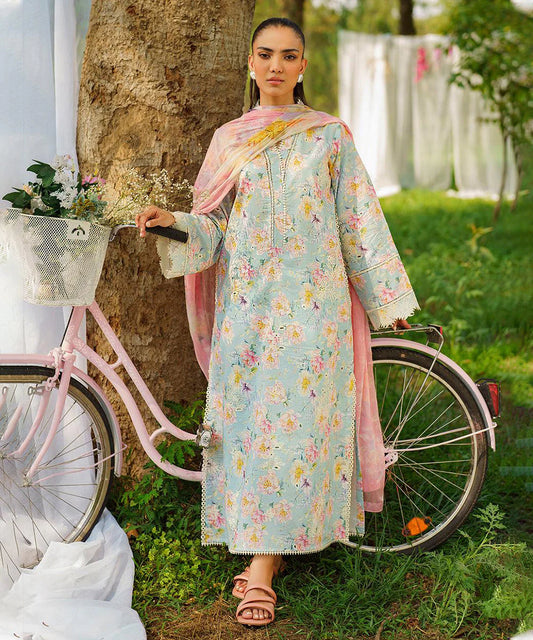 3PC-Printed Lawn Shirt With Voile Printed Dupatta-1548 -fashion