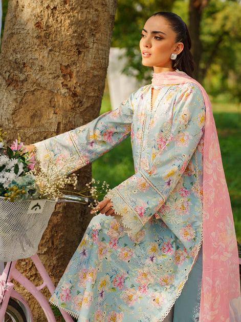 3PC-Printed Lawn Shirt With Voile Printed Dupatta-1548 -fashion