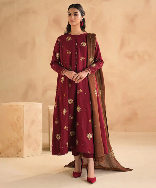 Lawn 3PC Embroidered With Lawn Embroidered Dupatta-1030 -fashion