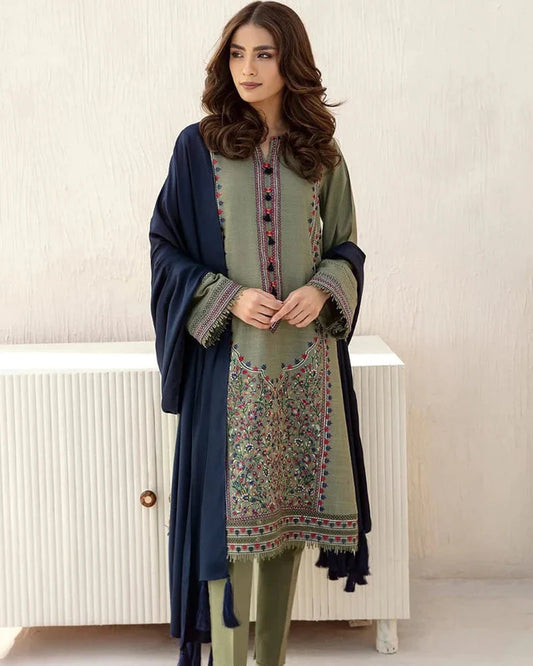 Lawn-3PC Embroidered With Lawn Dupatta-1122 -fashion