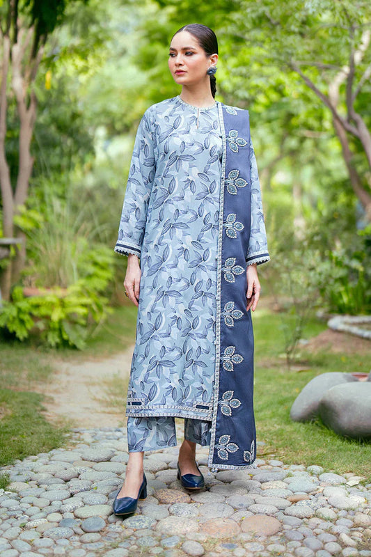 3PC-Printed Lawn Zarri Shirt With Voile Printed Dupatta-1527 -fashion