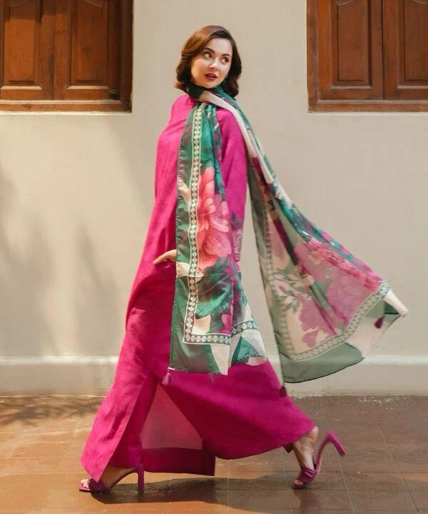 3PC-Printed Lawn Shirt With Voile Printed Dupatta-1541 -fashion