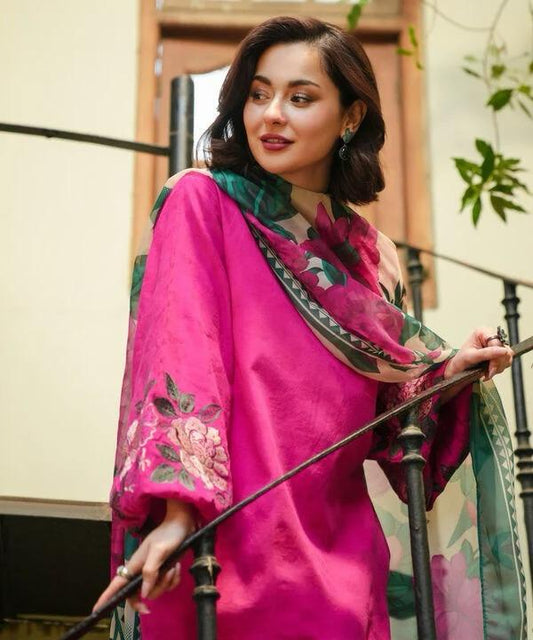 3PC-Printed Lawn Shirt With Voile Printed Dupatta-1541 -fashion