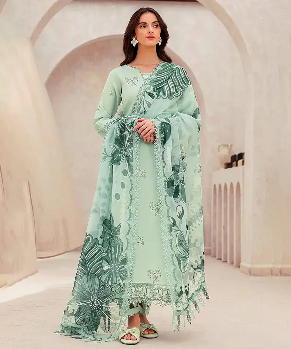 Lawn-3PC Embroidered Shirt with Digital Printed Jacquard Dupatta- 1352 -fashion