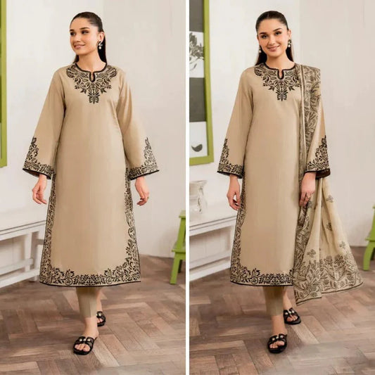 3PC Lawn Embroidered Shirt With Printed Dupatta-1150 -fashion
