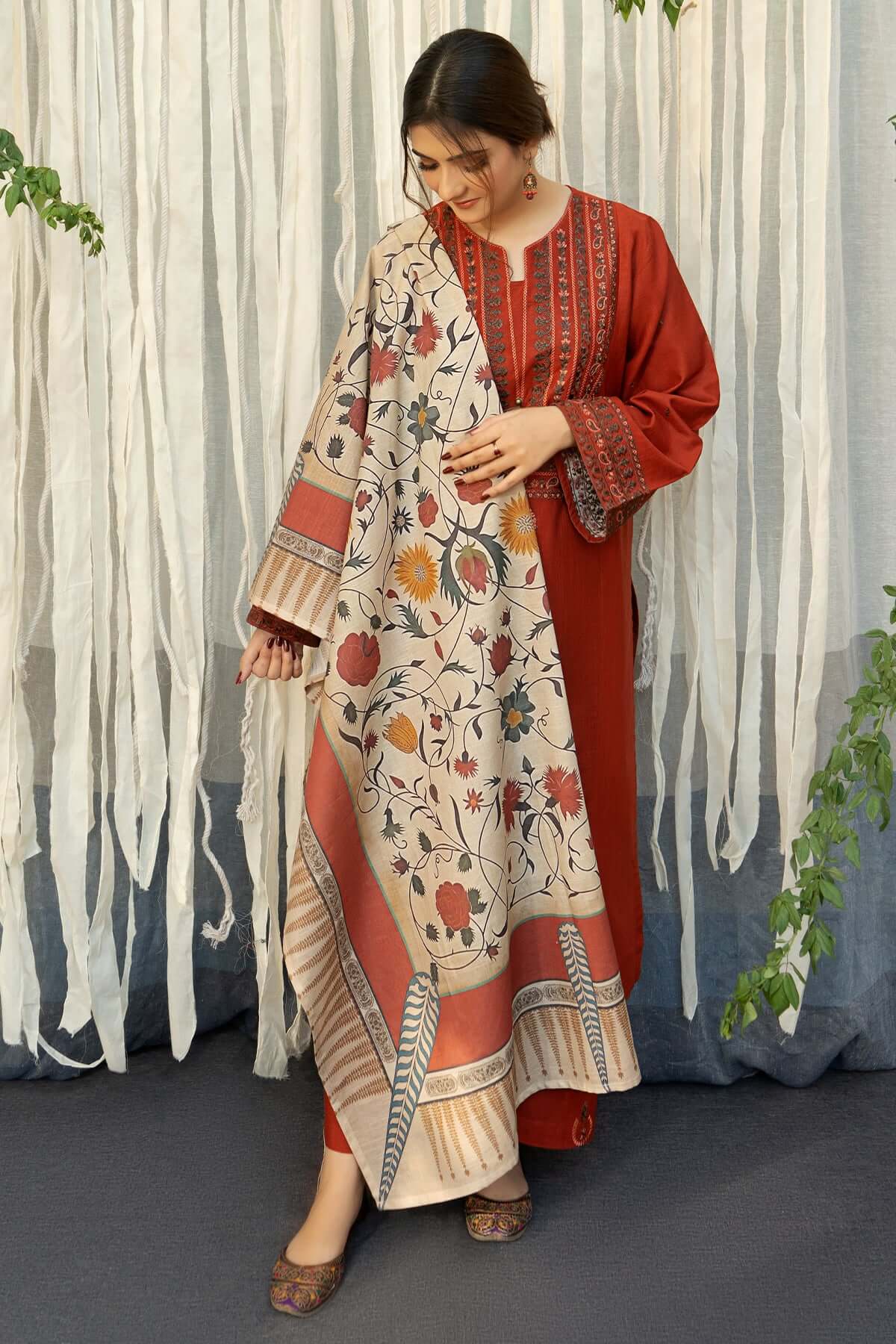 Lawn 3PC Embroidered Shirt with Digital Printed Dupatta-1192 -fashion